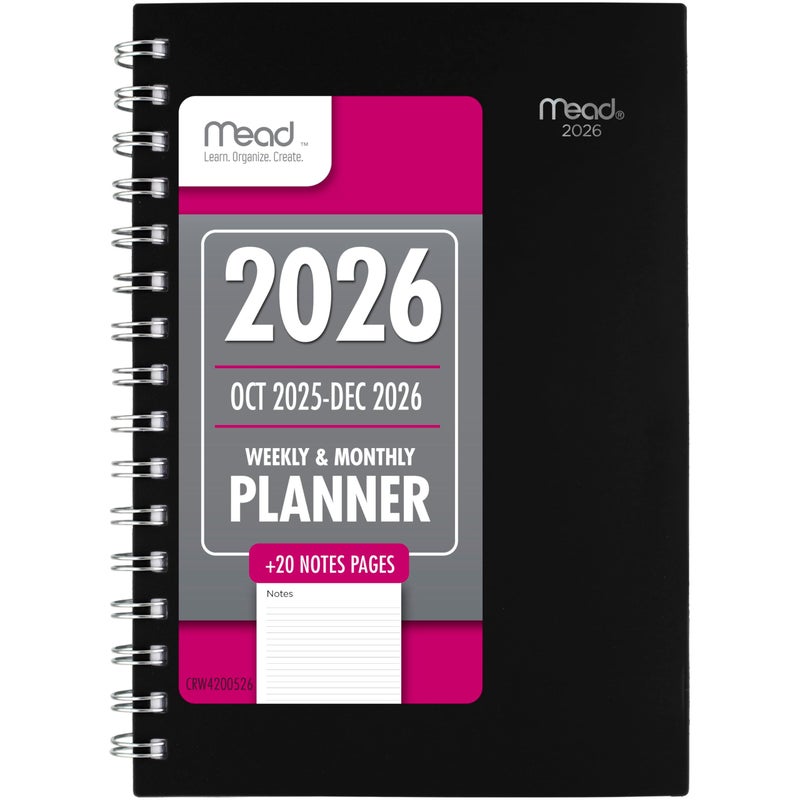 Mead 2026 Planner, Weekly & Monthly, 15-Month, 5-1/2"" x 8-1/2"", Small, Basic, Black (CRW4200526) - Image 1